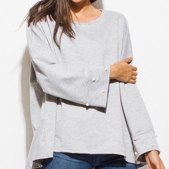 Tops - NEW light gray pearl studded oversized knit top
